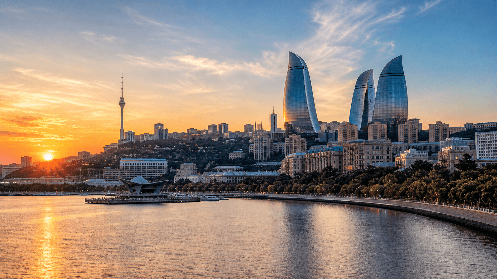 Baku skyline at sunset